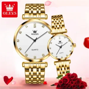 OLEVS 5596 Top Brand Diamond Quartz Couple Watch